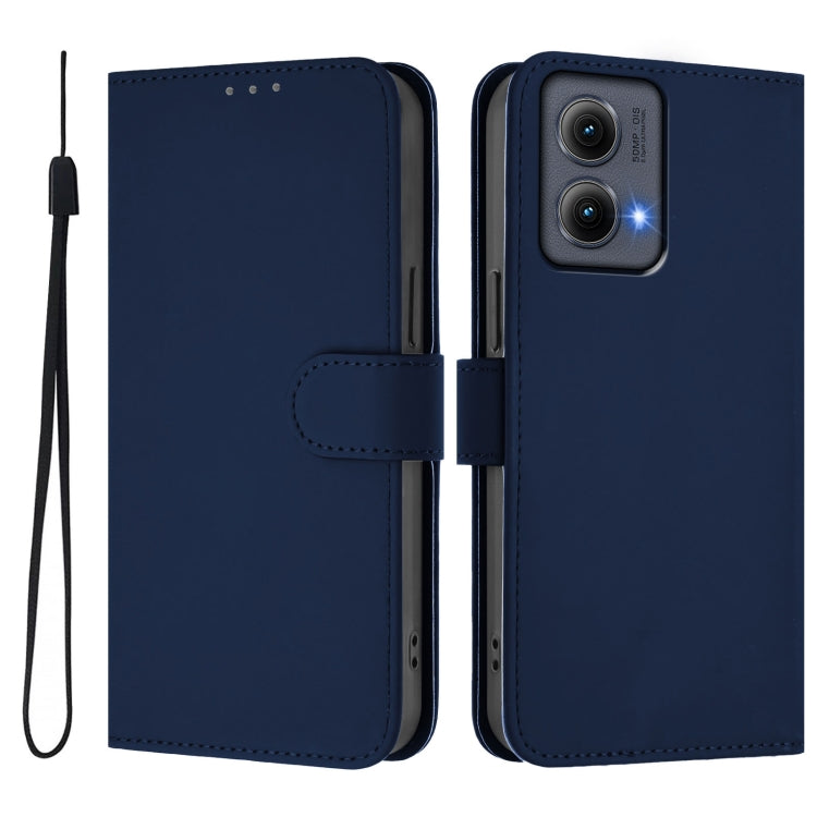For Motorola Edge 5G 2024 Skin Feel Solid Color Leather Phone Case with Lanyard