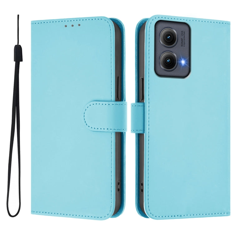 For Motorola Edge 5G 2024 Skin Feel Solid Color Leather Phone Case with Lanyard