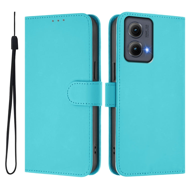 For Motorola Edge 5G 2024 Skin Feel Solid Color Leather Phone Case with Lanyard