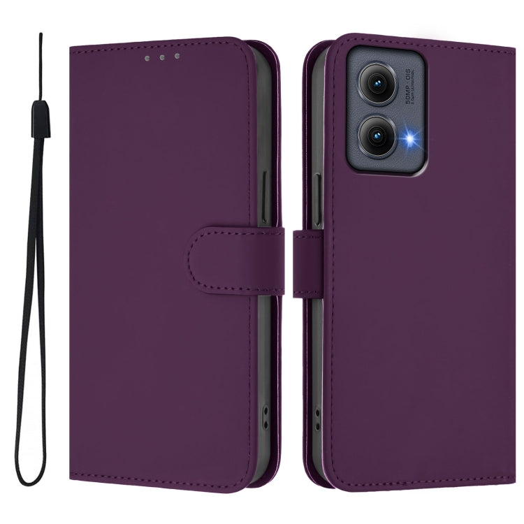 For Motorola Edge 5G 2024 Skin Feel Solid Color Leather Phone Case with Lanyard