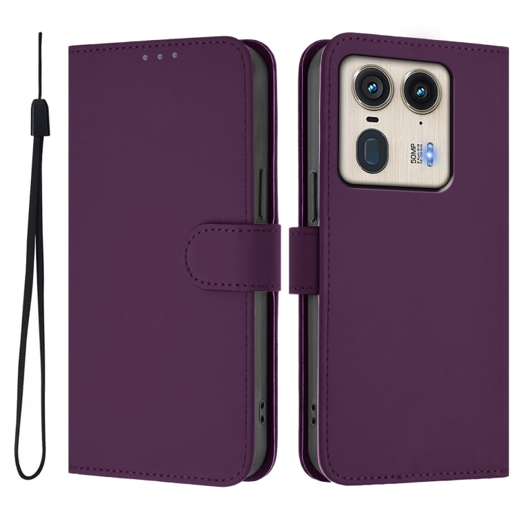 For Motorola Edge 50 Ultra / X50 Ultra Skin Feel Solid Color Leather Phone Case with Lanyard