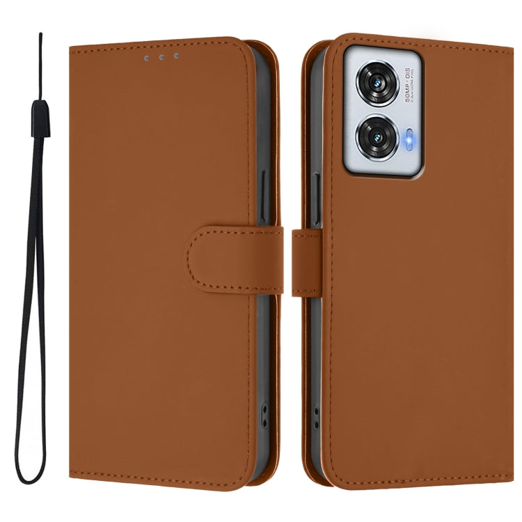 For Motorola Edge 50 Fusion Skin Feel Solid Color Leather Phone Case with Lanyard