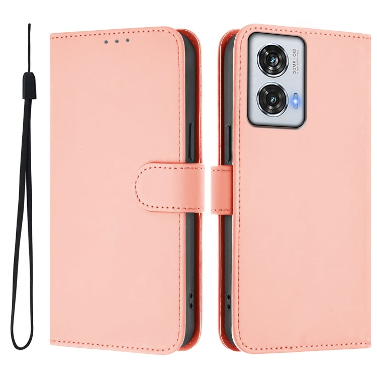 For Motorola Edge 50 Fusion Skin Feel Solid Color Leather Phone Case with Lanyard