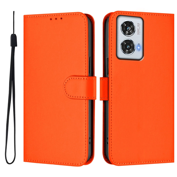 For Motorola Edge 50 Fusion Skin Feel Solid Color Leather Phone Case with Lanyard