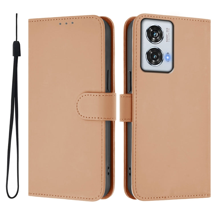 For Motorola Edge 50 Fusion Skin Feel Solid Color Leather Phone Case with Lanyard