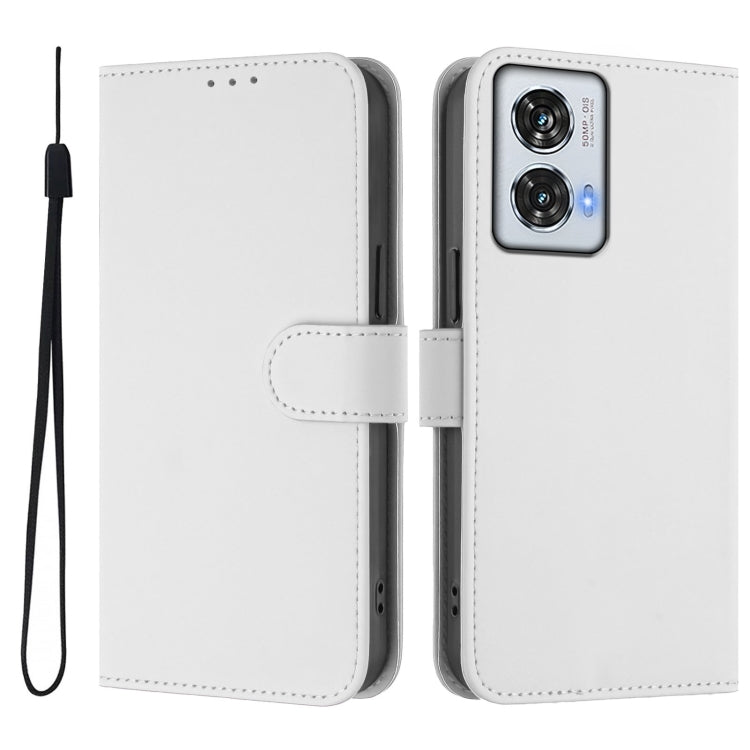 For Motorola Edge 50 Fusion Skin Feel Solid Color Leather Phone Case with Lanyard