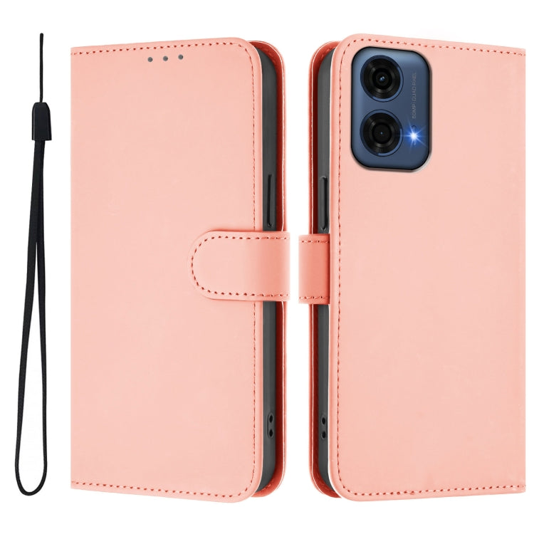 For Motorola Moto G24 Power 4G India Skin Feel Solid Color Leather Phone Case with Lanyard