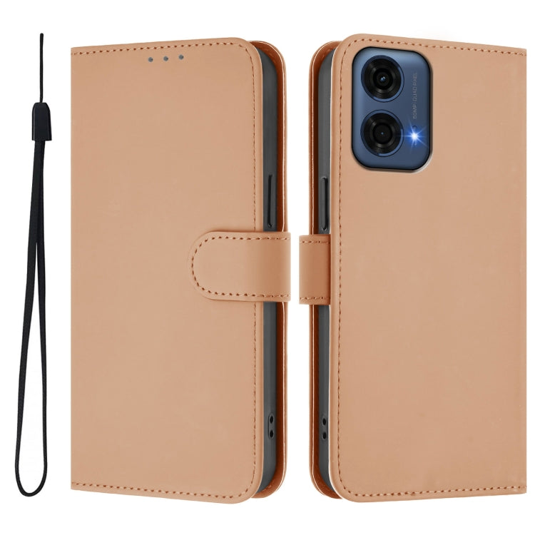 For Motorola Moto G24 Power 4G India Skin Feel Solid Color Leather Phone Case with Lanyard