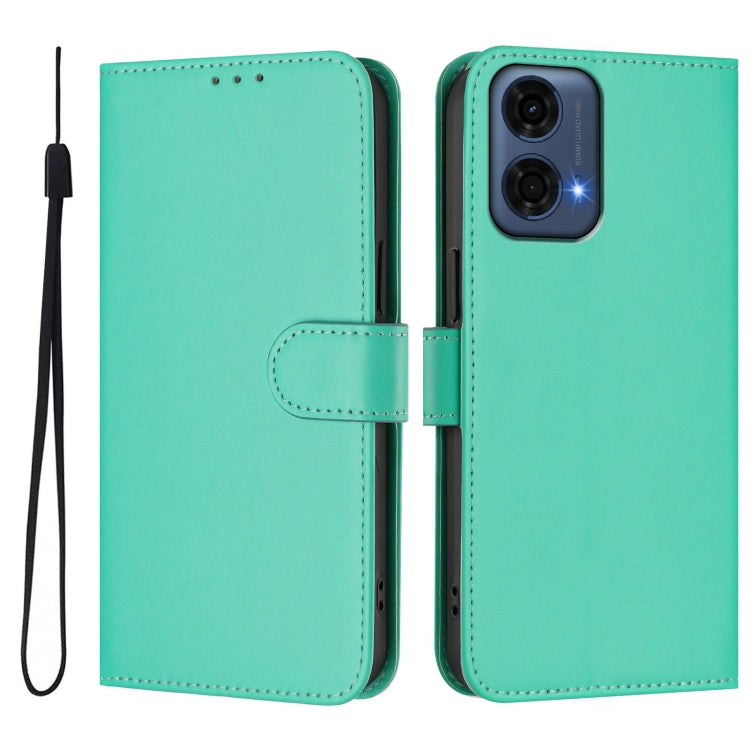 For Motorola Moto G24 Power 4G India Skin Feel Solid Color Leather Phone Case with Lanyard