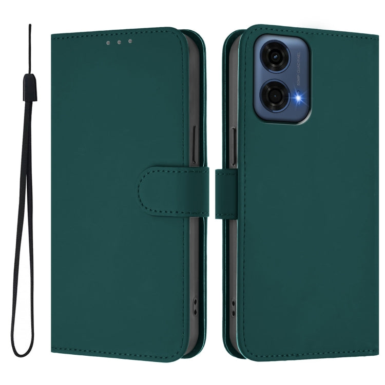 For Motorola Moto G24 Power 4G India Skin Feel Solid Color Leather Phone Case with Lanyard
