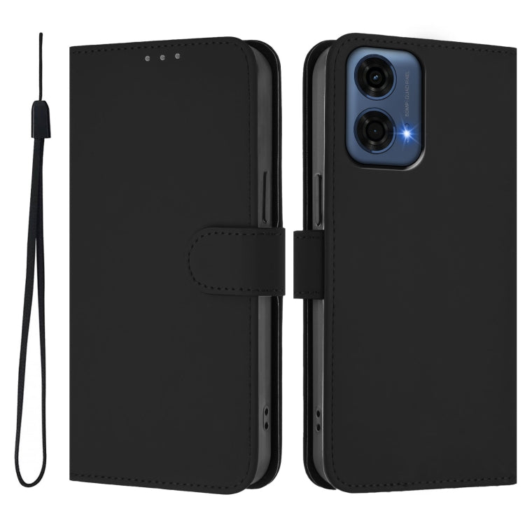 For Motorola Moto G24 Power 4G India Skin Feel Solid Color Leather Phone Case with Lanyard