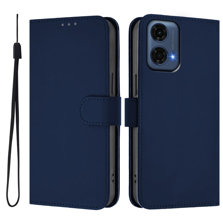 For Motorola Moto G24 Power 4G India Skin Feel Solid Color Leather Phone Case with Lanyard