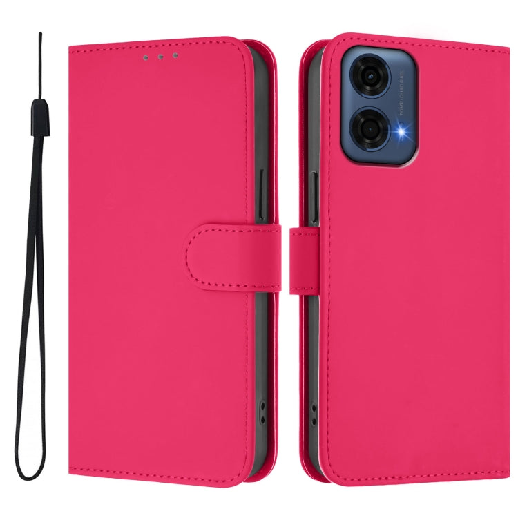 For Motorola Moto G24 Power 4G India Skin Feel Solid Color Leather Phone Case with Lanyard