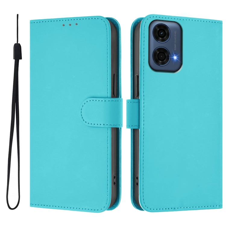For Motorola Moto G24 Power 4G India Skin Feel Solid Color Leather Phone Case with Lanyard