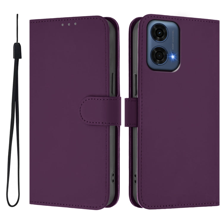 For Motorola Moto G24 Power 4G India Skin Feel Solid Color Leather Phone Case with Lanyard