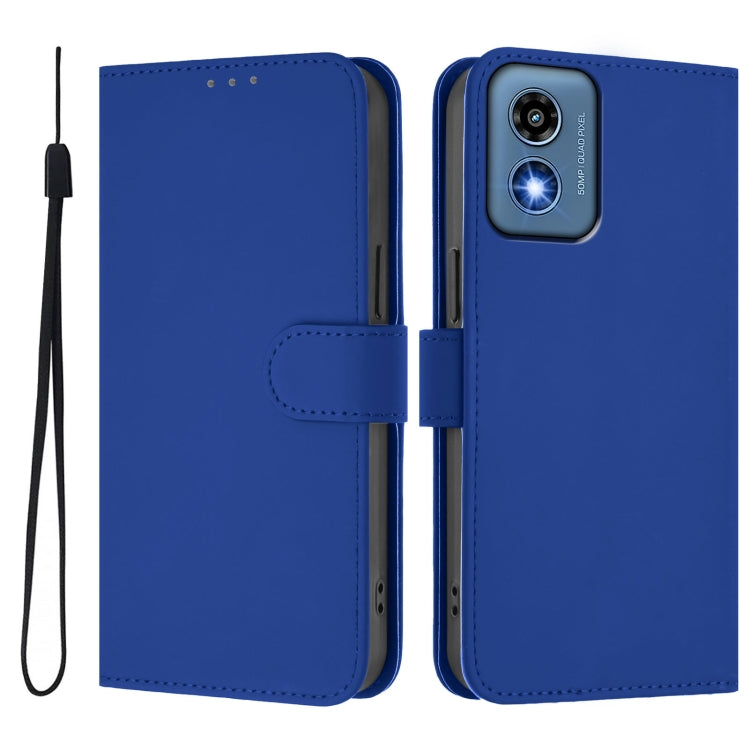 For Motorola Moto G Play 5G 2024 Global Skin Feel Solid Color Leather Phone Case with Lanyard