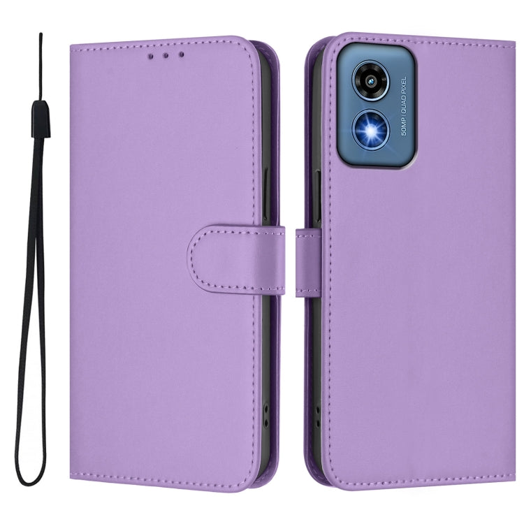 For Motorola Moto G Play 5G 2024 Global Skin Feel Solid Color Leather Phone Case with Lanyard