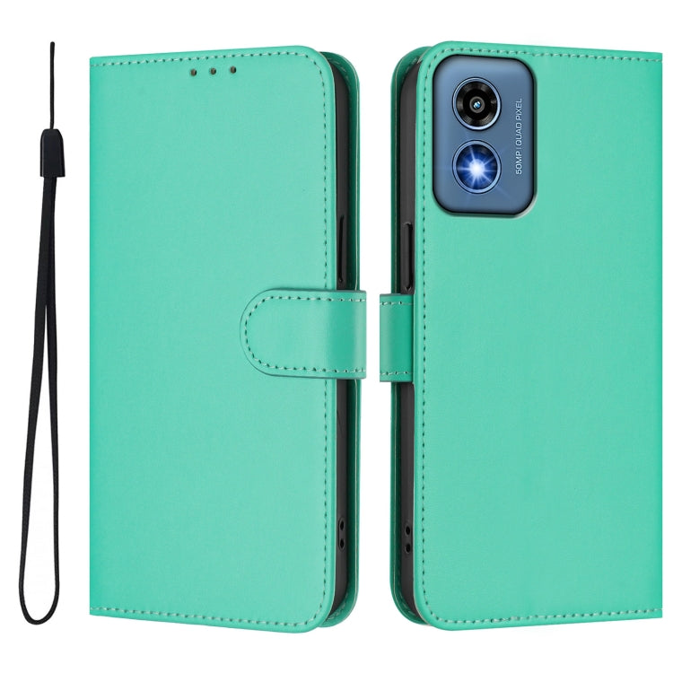 For Motorola Moto G Play 5G 2024 Global Skin Feel Solid Color Leather Phone Case with Lanyard