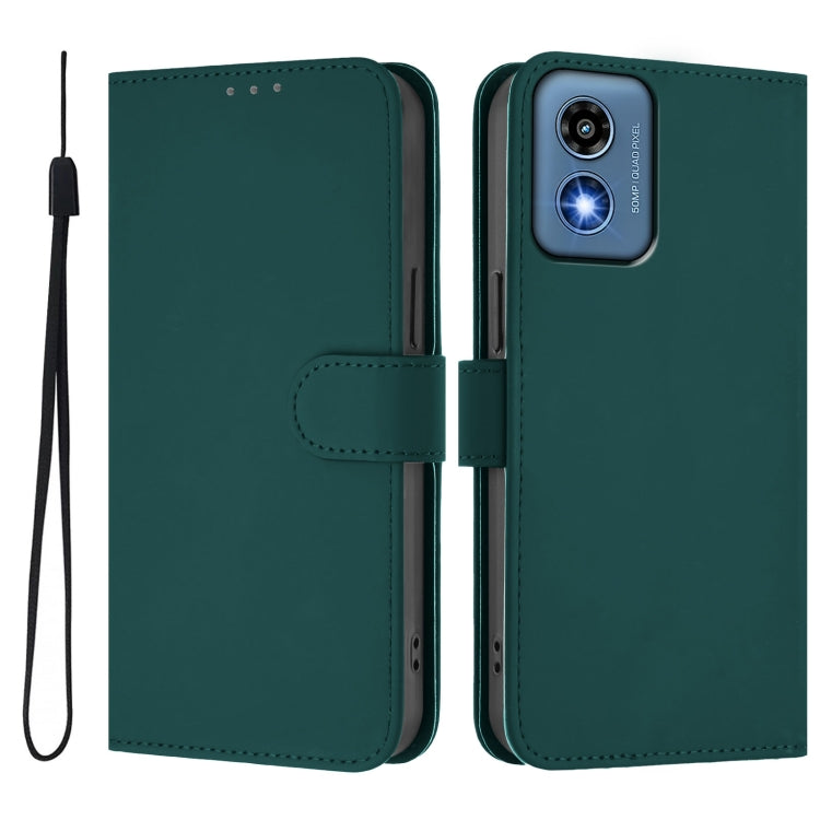 For Motorola Moto G Play 5G 2024 Global Skin Feel Solid Color Leather Phone Case with Lanyard