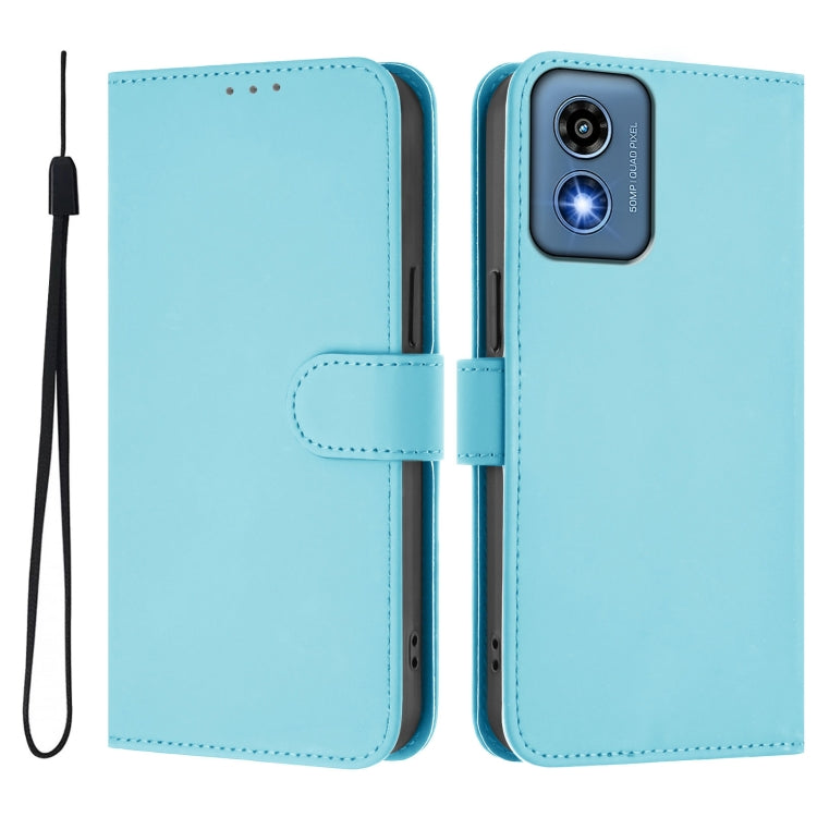 For Motorola Moto G Play 5G 2024 Global Skin Feel Solid Color Leather Phone Case with Lanyard
