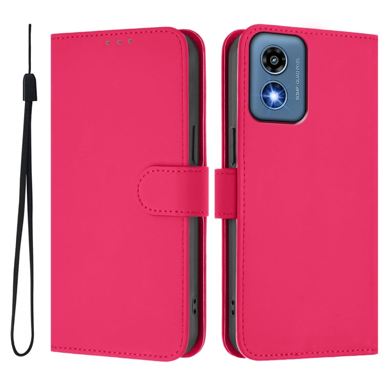 For Motorola Moto G Play 5G 2024 Global Skin Feel Solid Color Leather Phone Case with Lanyard