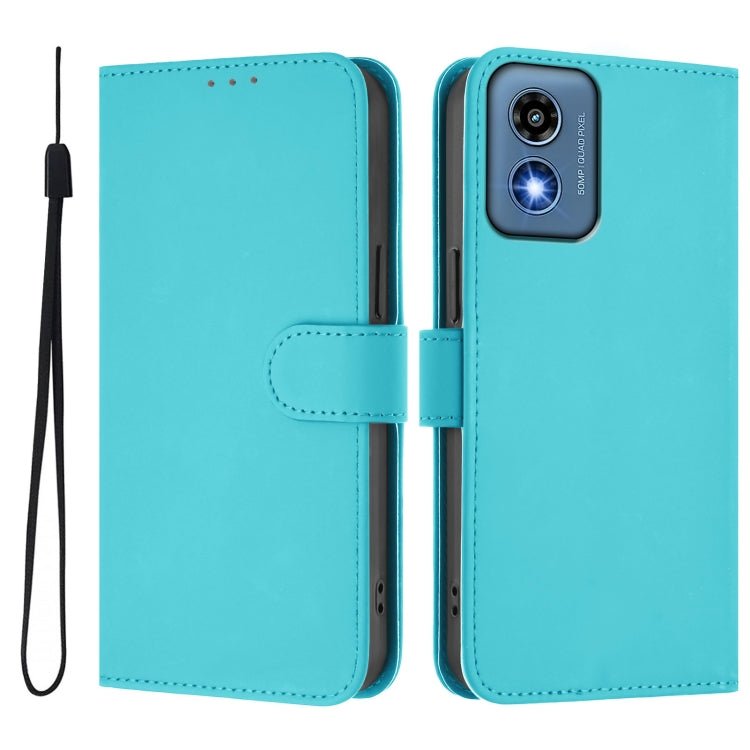 For Motorola Moto G Play 5G 2024 Global Skin Feel Solid Color Leather Phone Case with Lanyard