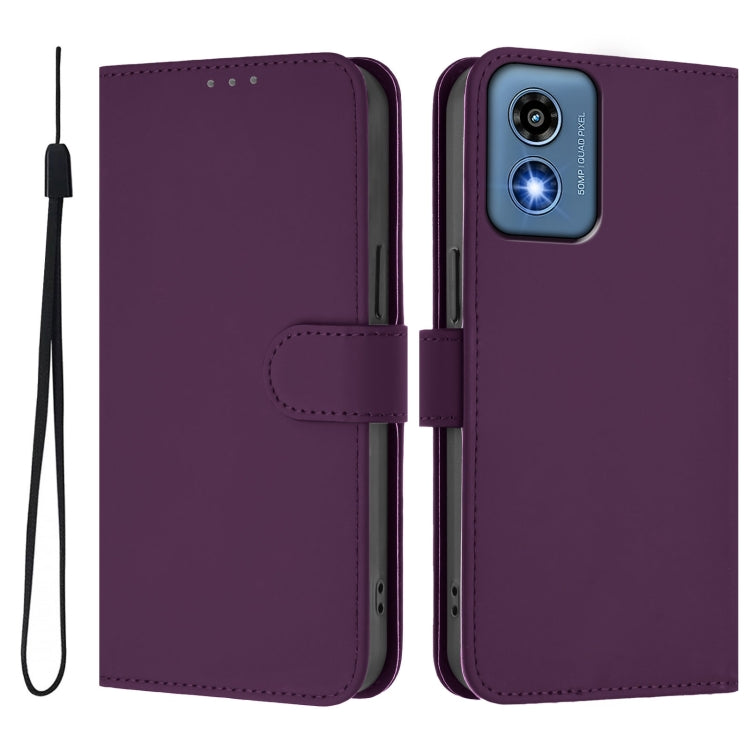 For Motorola Moto G Play 5G 2024 Global Skin Feel Solid Color Leather Phone Case with Lanyard