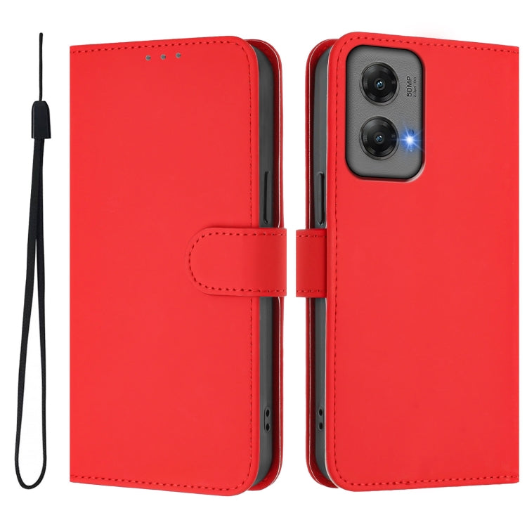 For Motorola Moto G Stylus 5G 2024 Skin Feel Solid Color Leather Phone Case with Lanyard
