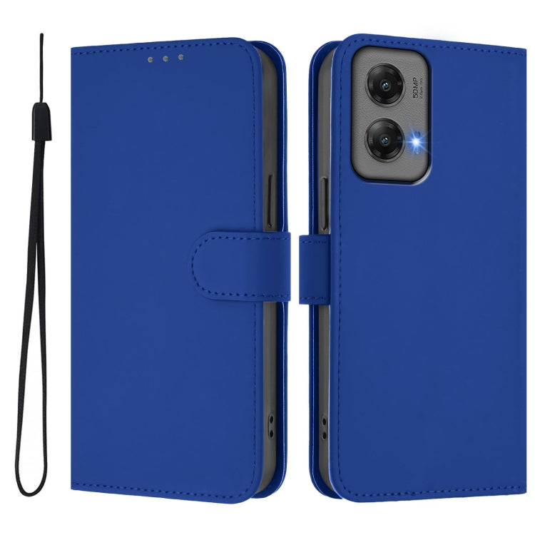 For Motorola Moto G Stylus 5G 2024 Skin Feel Solid Color Leather Phone Case with Lanyard