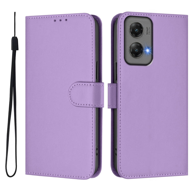 For Motorola Moto G Stylus 5G 2024 Skin Feel Solid Color Leather Phone Case with Lanyard