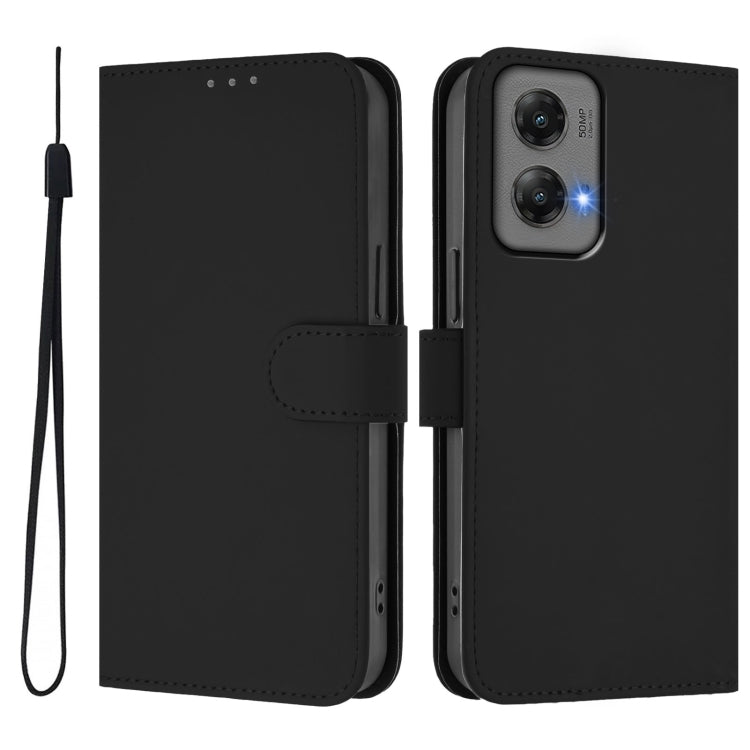 For Motorola Moto G Stylus 5G 2024 Skin Feel Solid Color Leather Phone Case with Lanyard