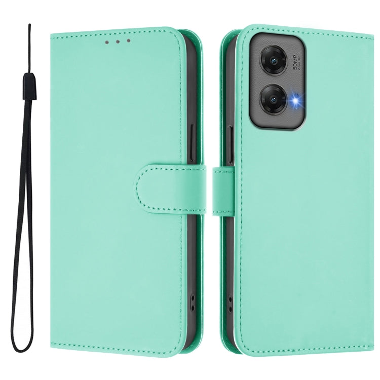For Motorola Moto G Stylus 5G 2024 Skin Feel Solid Color Leather Phone Case with Lanyard