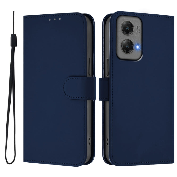 For Motorola Moto G Stylus 5G 2024 Skin Feel Solid Color Leather Phone Case with Lanyard