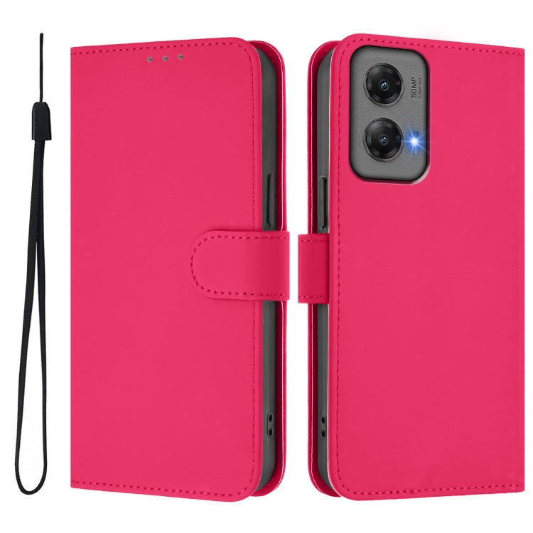 For Motorola Moto G Stylus 5G 2024 Skin Feel Solid Color Leather Phone Case with Lanyard
