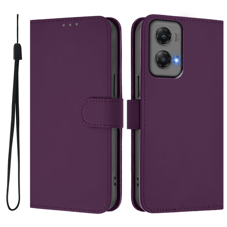 For Motorola Moto G Stylus 5G 2024 Skin Feel Solid Color Leather Phone Case with Lanyard