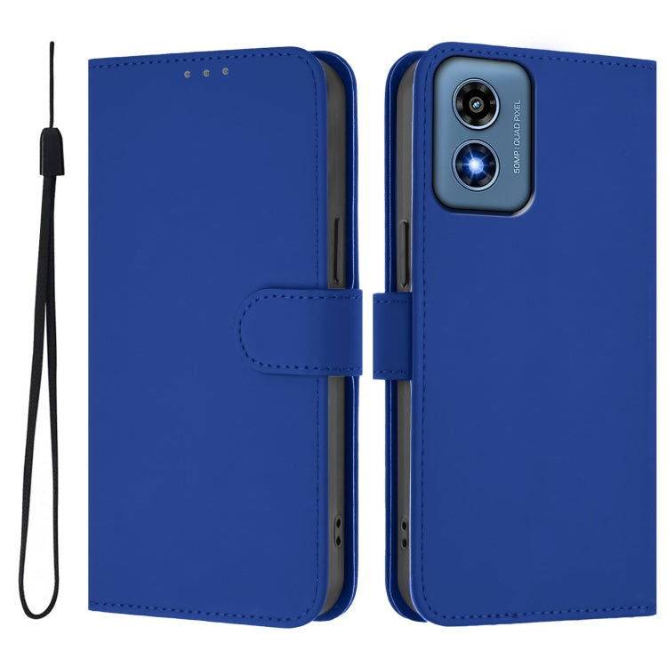 For Motorola Moto G Play 4G 2024 Global Skin Feel Solid Color Leather Phone Case with Lanyard