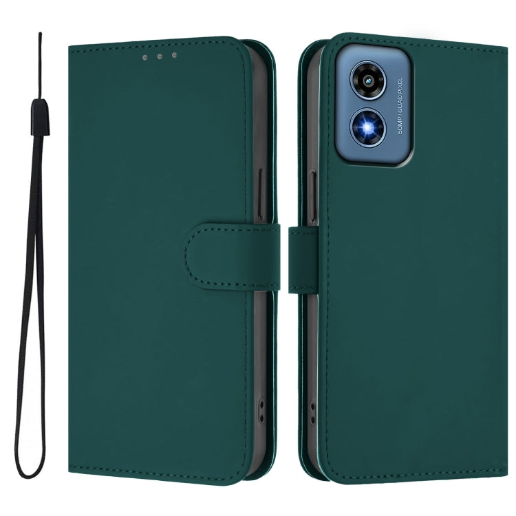 For Motorola Moto G Play 4G 2024 Global Skin Feel Solid Color Leather Phone Case with Lanyard