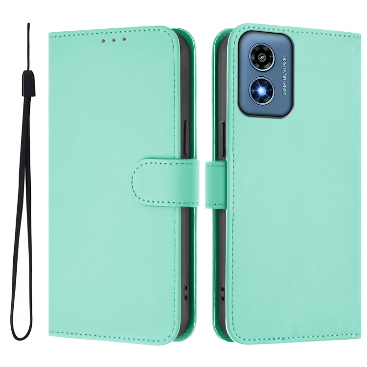 For Motorola Moto G Play 4G 2024 Global Skin Feel Solid Color Leather Phone Case with Lanyard
