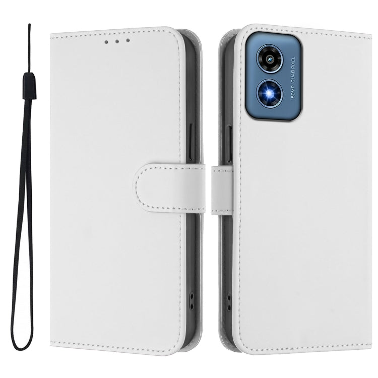 For Motorola Moto G Play 4G 2024 Global Skin Feel Solid Color Leather Phone Case with Lanyard