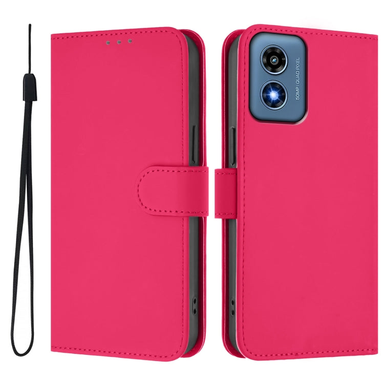 For Motorola Moto G Play 4G 2024 Global Skin Feel Solid Color Leather Phone Case with Lanyard