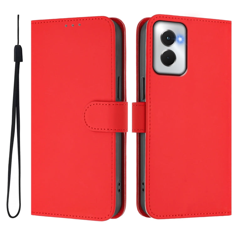 For Motorola Moto G Power 5G 2024 Skin Feel Solid Color Leather Phone Case with Lanyard