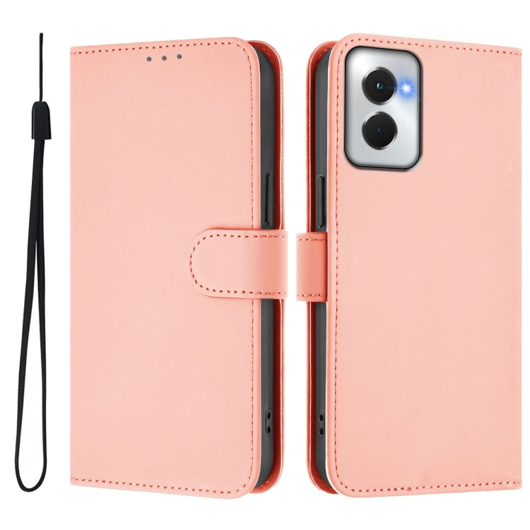 For Motorola Moto G Power 5G 2024 Skin Feel Solid Color Leather Phone Case with Lanyard