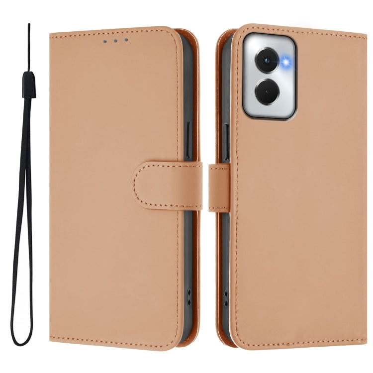 For Motorola Moto G Power 5G 2024 Skin Feel Solid Color Leather Phone Case with Lanyard