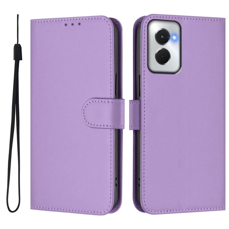 For Motorola Moto G Power 5G 2024 Skin Feel Solid Color Leather Phone Case with Lanyard