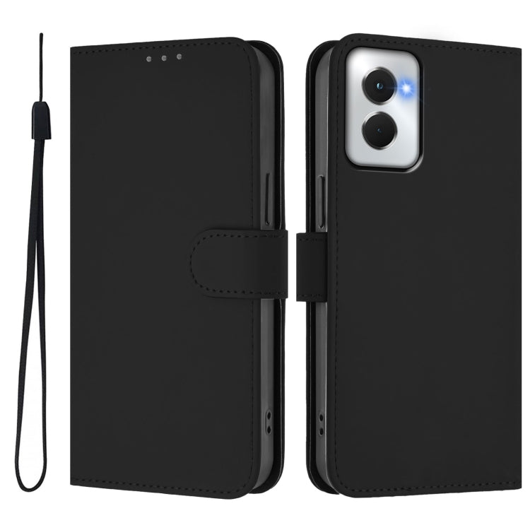 For Motorola Moto G Power 5G 2024 Skin Feel Solid Color Leather Phone Case with Lanyard