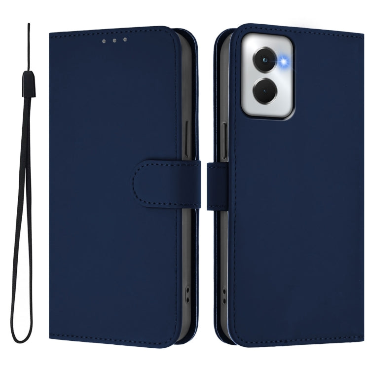 For Motorola Moto G Power 5G 2024 Skin Feel Solid Color Leather Phone Case with Lanyard