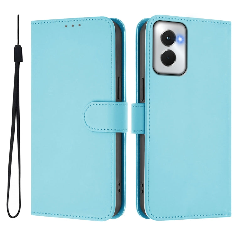 For Motorola Moto G Power 5G 2024 Skin Feel Solid Color Leather Phone Case with Lanyard