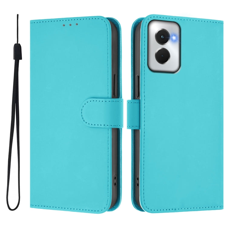 For Motorola Moto G Power 5G 2024 Skin Feel Solid Color Leather Phone Case with Lanyard