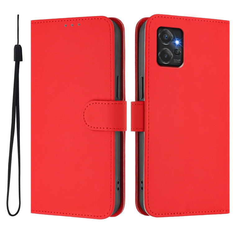 For Motorola Moto G Power 5G Skin Feel Solid Color Leather Phone Case with Lanyard