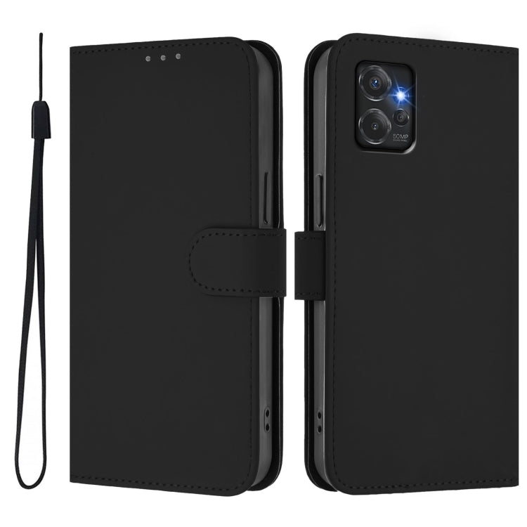 For Motorola Moto G Power 5G Skin Feel Solid Color Leather Phone Case with Lanyard